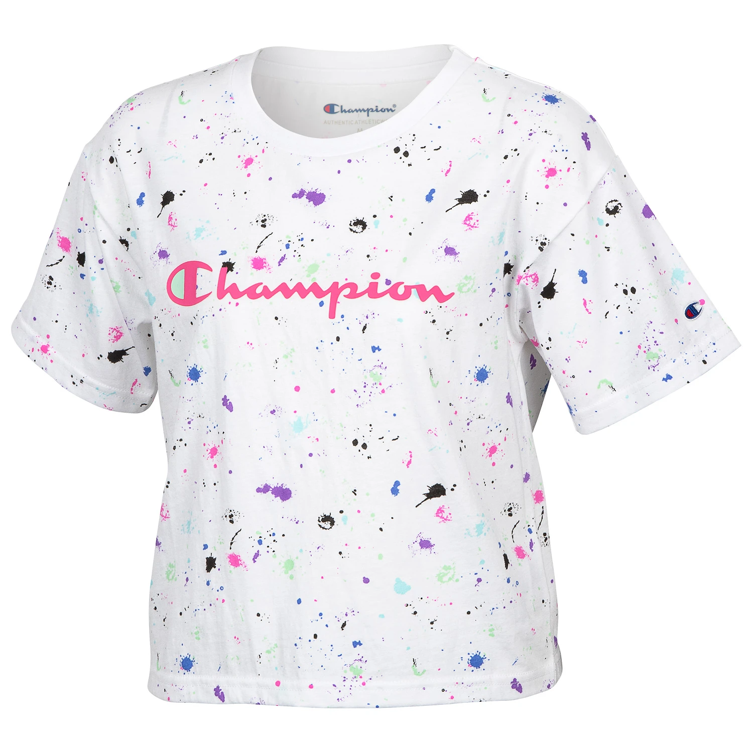 Champion Girls' Paint Splatter AOP Boxy Tee 1 Champion Girls' Paint Splatter AOP Boxy Tee
